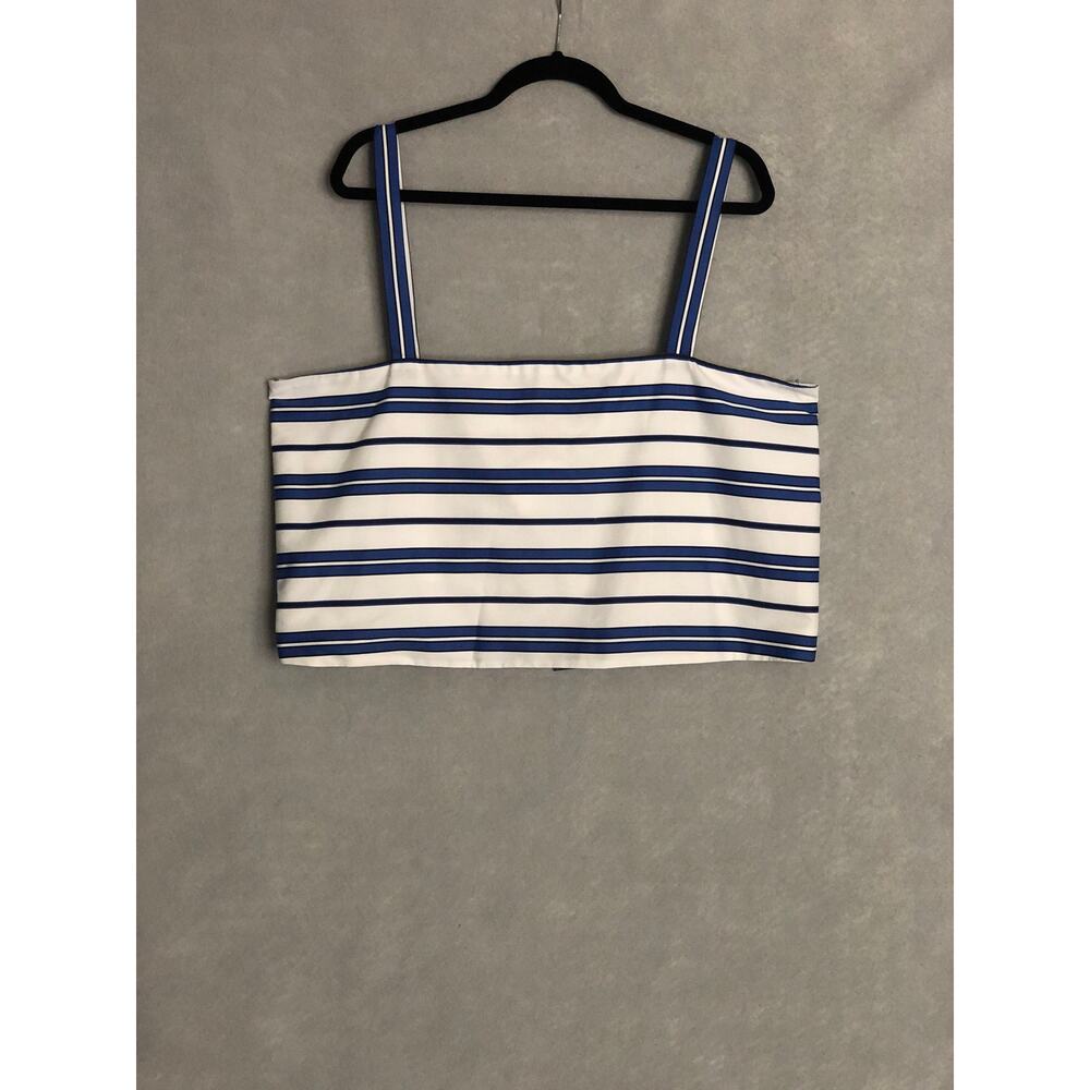 ANTONIO MELANI White and Blue Striped Cropped Tank Top